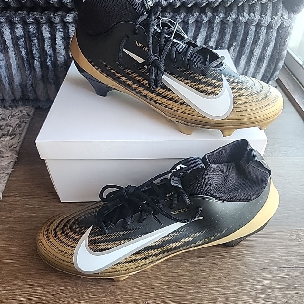 Nike Black and Gold Soccer Cleats with White Swoosh
